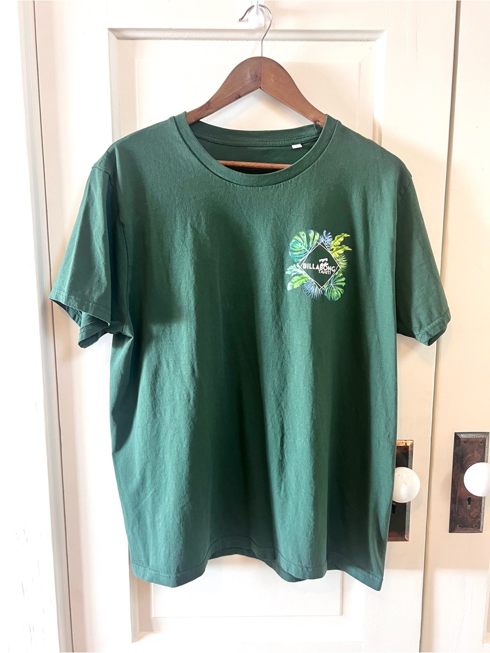Billabong Green Short Sleeve Tee with Tropical Chest Print